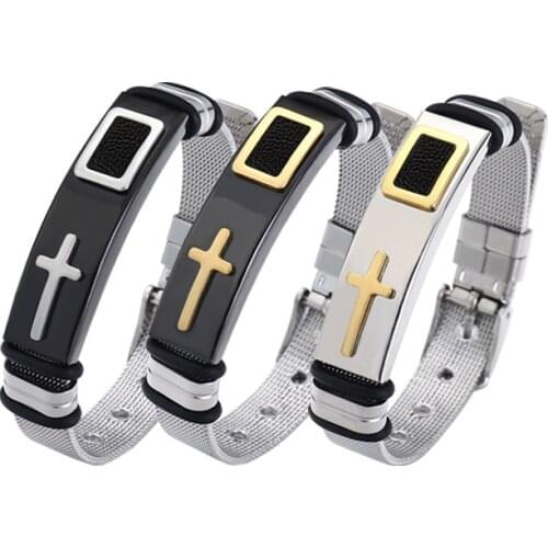 Punk Personality Adjustable Cross Charm Bracelets Fashion Luxury Friendship Stainless Steel Bracelet Men Dropshipping