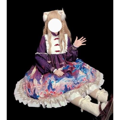 Factory Original Design Lolita dress Chinese Style Mountain and Sea Sutra Long Sleeve Op Dress Winter gothic lolita fairy dress
