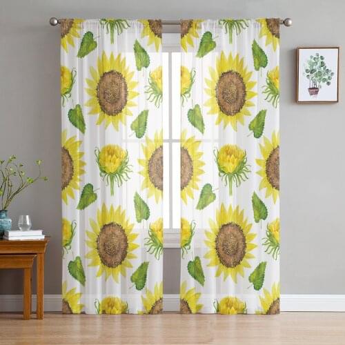 Flower Sunflower Pattern Sheer Curtains for Living Room Bedroom Kitchen Tulle for Windows Voile Drapes Home Decoration