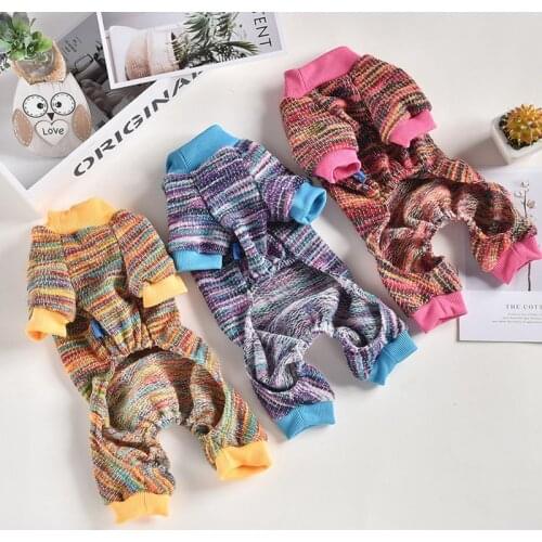 Pet Rainbow Four-legged Warm Clothes Clothing For Small Dogs Teddy Dog Pajamas Jumpsuit Pet Home Wear Autumn Winter Costumes