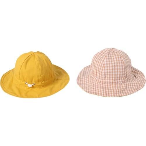 Adjustable Double Side Wear Childrens Bucket Hats Solid color Plaid Design Foldable Baby Sunhat Outdoor Travel Sunscreen Cap