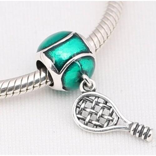 Authentic S925 DIY Jewelry Tennis Charm fit Lady Bracelet Bangle Lady Gift Green Enamel Bead