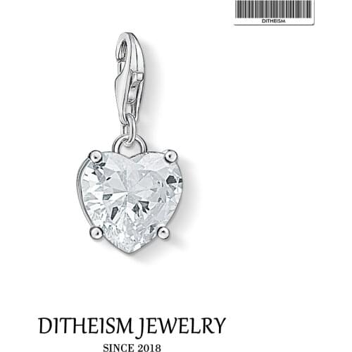 Heart with White Stone Charms Pendant,2019 Fashion Jewelry 925 Sterling Silver Trendy Gift For Women Fit Bracelet Necklace Bag