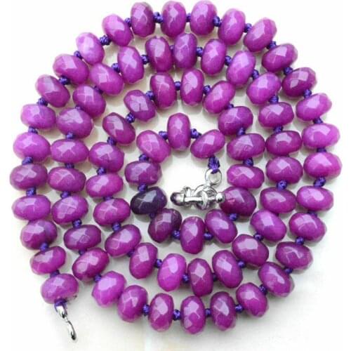 Sri Lanka Natural 5x8mm Faceted Fuchsia Gems Beads Necklace 18"