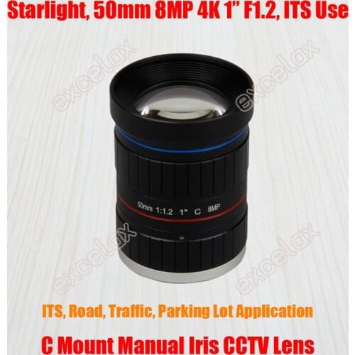 Starlight 8MP 4K 1" 50mm F1.2 Manual ITS Road Traffic Surveillance CCTV Lens C Mount for 5MP 6MP 8 Megapixel HD Box Body Camera