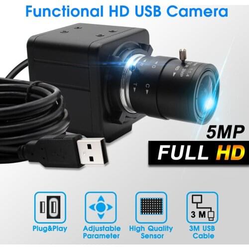 USB Webcam 5Megapixel 2592X1944 Aptina MI5100 2.8-12mm Varifocal CS Lens High Definition USB Camera for Computer PC Laptop