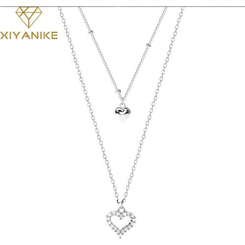 XIYANIKE 925 Sterling Silver Newly Arrived Double Heart Necklaces for Women Korean Style Trendy Party Jewelry Christmas Gifts