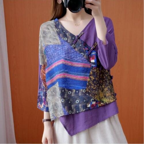 New 2021 Summer Women Cotton Linen T Shirt Plus Size Chinese Style Tops Shirts Femme Vintage Oversized Irregular Loose T-Shirts