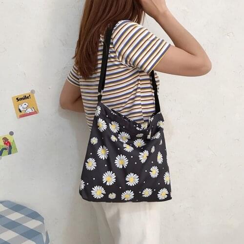 PURFAY Capacity Women Shoulder Bag Small Flowers Cotton Tote Shopper Bag Eco Reusable Shopping Bag Cloth Messenger