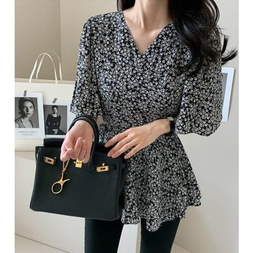 Korean Style Floral Chiffon Shirt Women