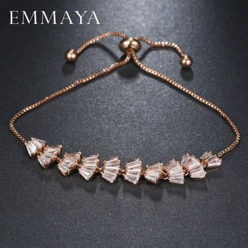 EMMAYA Prong Setting Cubic Zirconia Crystal CZ Zircon Rose Gold Color Adjustable Bracelets for Women Wedding Jewelry