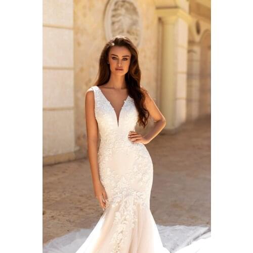 2021 Boho lace flowers Bridal Gown Sexy V-neck Bride mermaid Wedding Dress Vestido de novia robe de soirée de mariage