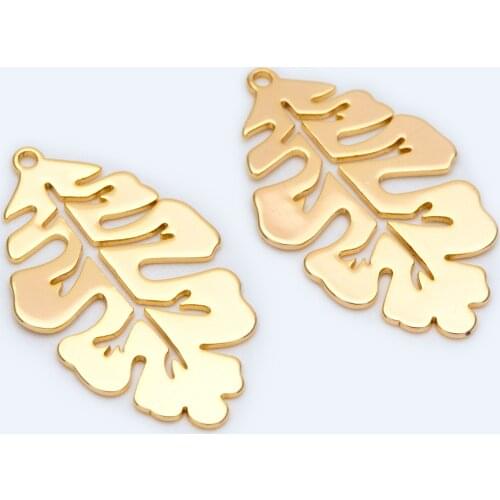 10pcs Gold plated Brass Leaf Charms, Hollow Filigree Leaf Pendants 32x19mm For Jewelry Making Findings DIY (GB-1398)