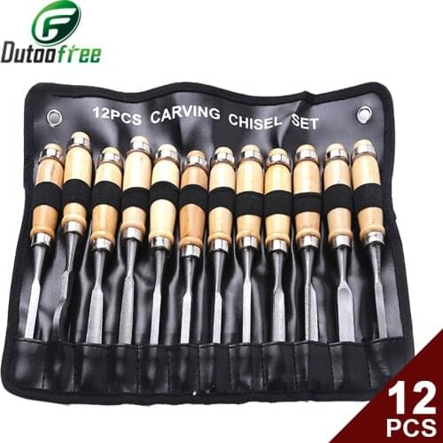 Tungfull 12 Pcs/set Durable Wood Carving Hand Tools Woodcut Knife For Arts Crafts DIY Graver Mini Chisel Steel Blades