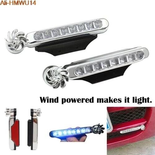 1xWind Powered 8 LED Car DRL Daytime Running Light Fog Warning Auto Head Lamp