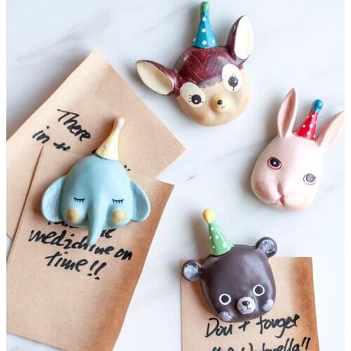 4 Pcs 3D resin Circus animals refrigerator magnets Home Decoration Office White board photo stickers strong fridge magnet set
