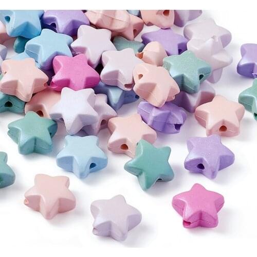 50pcs Star Opaque Acrylic Beads Loose Sapcer Bead Mixed Color for Jewelry Making DIY Bracelet Necklace Craft Finding 11x11.5x6mm