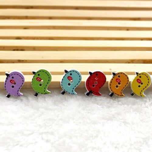 50pcs Birds Wood Buttons Printing Pattern Cartoon Animal Random Multicolor Needlework Ornament Scrapbooking Craft Wholesale