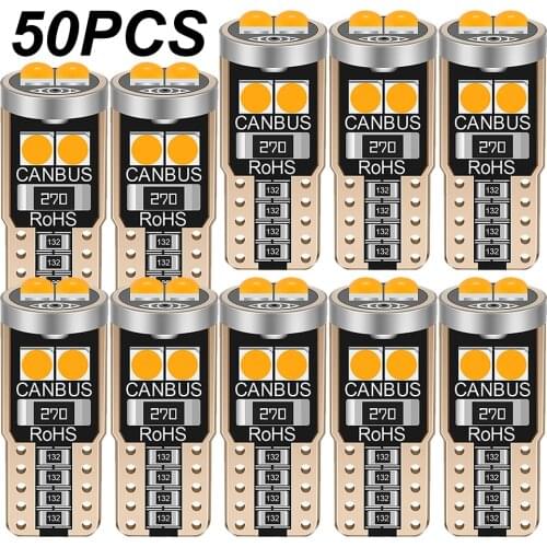 50Pcs T10 W5W WY5W 2825 Super Bright LED Canbus No Error Car Interior Reading Dome Lights Auto Parking Lamp Wedge Tail Side Bulb