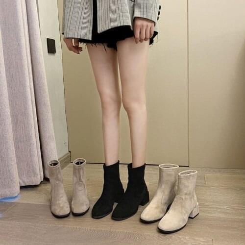 Elegant Classics Lady Chelsea Boots Fashion Basic Slip On Ankle Boots Women Autumn Designer Sock Shoes New Casual Wild Heels