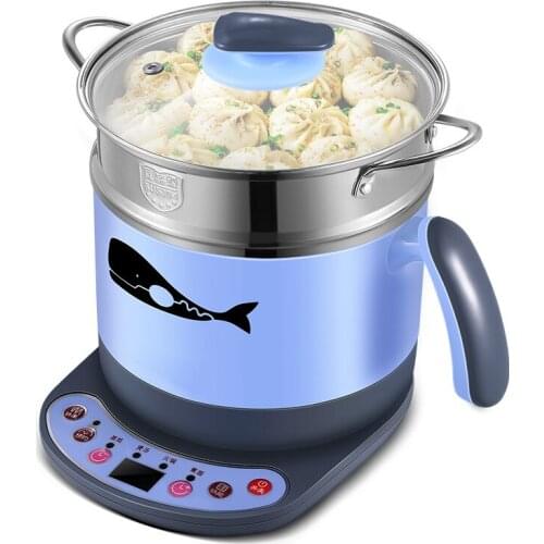 Household Dorm room Electric Skillet Stainless Steel Steam Basket Reservation Hotpot Stew Soup Noodle Mini Electric Cooking Pot