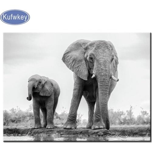Black and white Diamond Painting Elephant Square/Round Diamond Mosaic Full Display Nature Rhinestones Pictures Home Decoration