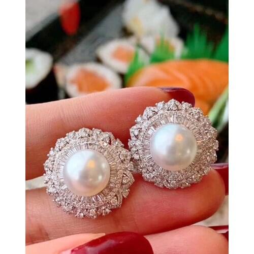 D327 Pearls Earrings Fine Jewelry 925 Sterling Silver Natural 10-11mm Fresh Water White Pearls Females Stud Earrings