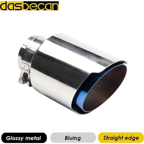 Dasbecan Glossy Stainless Steel AK Rear Exhaust Pipe Straight Edge Bluing Type Car Modification Universal Tail Muffler End Tips