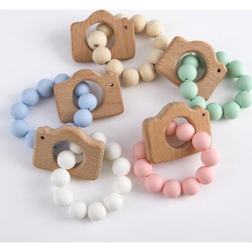 Wooden Camera Shape Baby Silicone Beads Toys Candy Color Beads Kids Nursery Tent Hanging Pendant Decoration Toy Photo Props