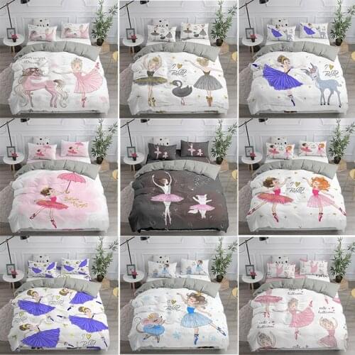 Ballet Dancing Girl Duvet Cover Cartoon Lovely Ballerinas Bedding Set Cute Princess Girls Quilt Cover For Children Kids Baby
