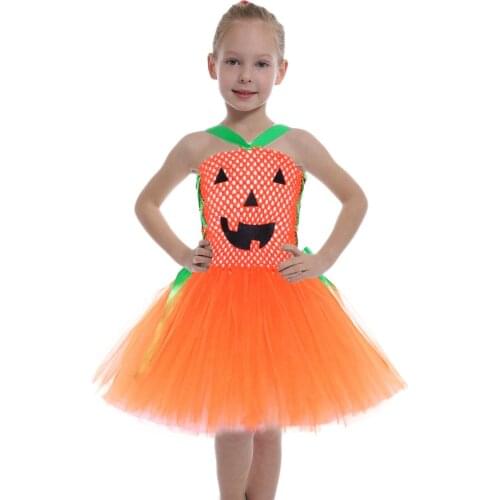 Orange Pumpkin Halloween Costume for Kids Girl Jack O Lantern Tutu Dress Children Party Dresses Girl Pumpkin Birthday Vestido