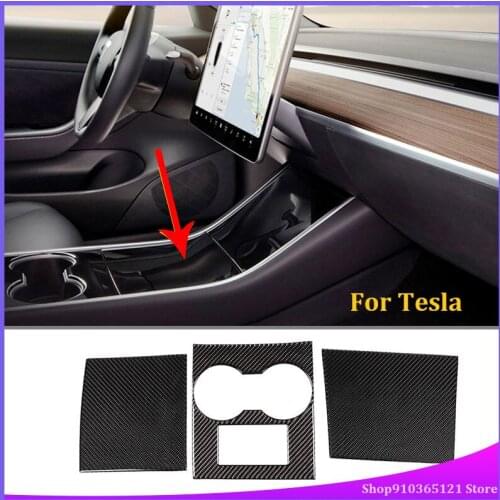 For Tesla Model 3 2017-2019 Center Console Film Center Console Cup Holder Panel Carbon Fiber Accessories 3pcs