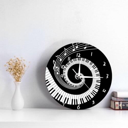 Elegant Piano Keys Black White Modern Wall Clock Music Notes Wave Round Music Keyboard Wall Clock Music Lover Pianist Gift Z105