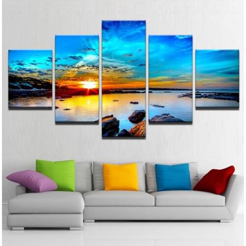 Pictures Vintage Home Decor 5 Panel Sunrise Paintings On Canvas Posters And Prints On The Modern Home Room Wall Decoration