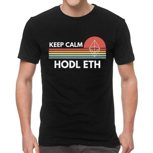 Keep Calm HODL Ethereum T Shirt Mens Cotton Printed T-shirts Tshirt Short Sleeve Crypto ETH Currency Cryptocurrency Tee Tops