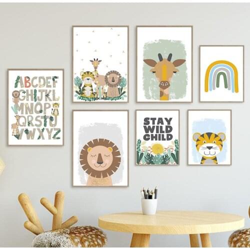 Lion Tiger Giraffe Number Rainbow Quote Wall Art Canvas Painting Nordic Posters And Prints Nursery Wall Pictures Kids Room Decor