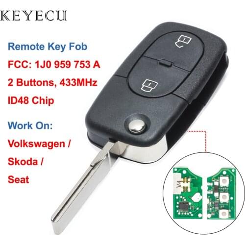 Keyecu 1J0 959 753 A Remote Key 2B 433MHz for Volkswagen VW Golf Passat Beetle for Seat Toledo for Skoda Octavia 1J0959753A
