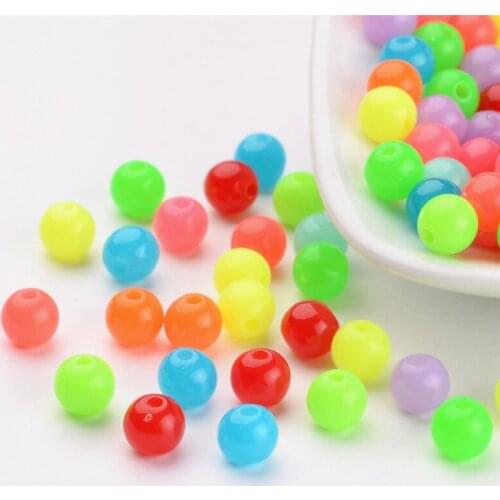 200pcs 6mm Mixed Color Round Fluorescent Acrylic Beads Spacer Beads for Jewelry Making DIY Bracelet Necklace 6mm Hole: 1.5mm