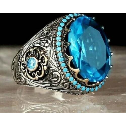 Megin D Hot Sale Classic Vintage Supersize Round Sapphire Alloy Rings for Men Women Couple Family Friend Fashion Gift Jewelry