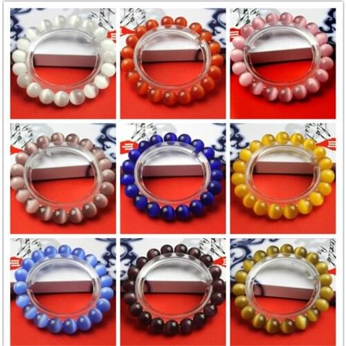 Fashion Jewellery Stone Multicolor 6/8/10/12MM Pink White Red Blue Cat eye Beads Bracelet Bangle for Women Opal Bracelet Jewelry