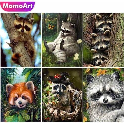 MomoArt 5D DIY Diamond Painting Raccoon Mosaic Art Full Square Diamond Embroidery Animal Cross Stitch Kits Home Decoration