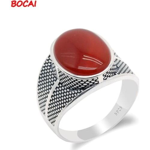 New style 925 silver Thai silver natural agate male ring fashionable atmosphere