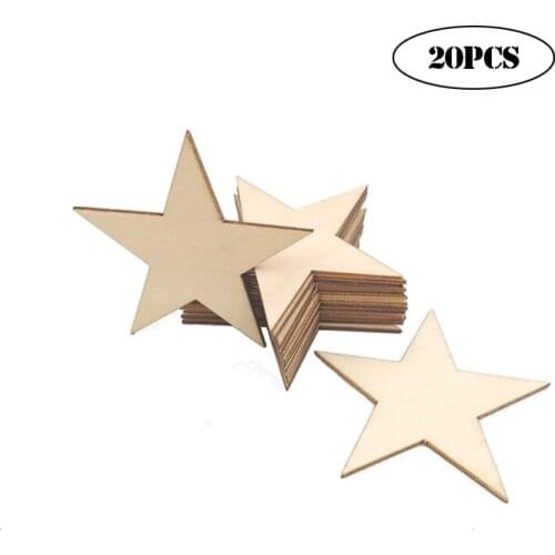 20pcs 60mm Star Shape Unfinished Wood Pieces Blank Wood Pieces Wooden Cutouts Ornaments for DIY Craft Project and Decoration