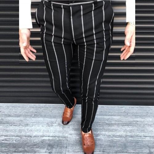 2021 New Men Dress Pants Mens Casual Simple Trousers Slim Fit Striped Business Mens Suit Pants Formal Trousers Plus Big Size
