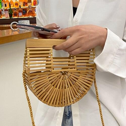 2021 New Summer Luxury Designer Handbags for Women Shoulder Bag Hollow Out Bamboo Woven Beach Bag Mobile Phone Wallet Bolsos