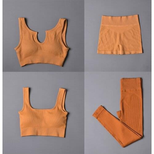 New Women Seamless Yoga Set Fitness Sports Bra Gym Clothing Shorts High Waist Running Leggings Workout Pants Quick-drying