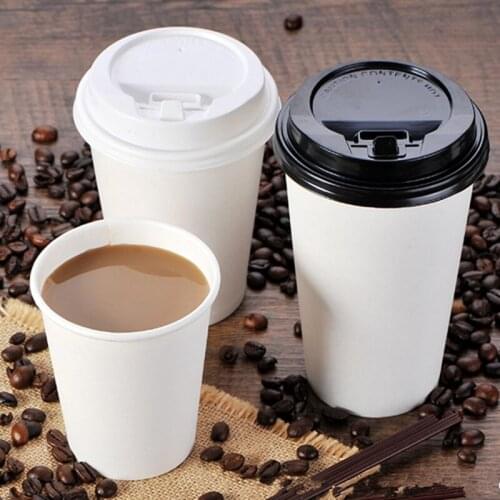 Pure white disposable coffee cup party birthday BBQ favor cold and hot drink packaging cups milk tea thick paper cup with lid