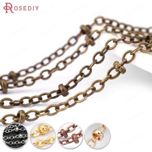 Wholesale Gold color Copper 2mm Width Link Chains with Diameter 2.5mm Bead Accessories 5 Meter (JM2683)