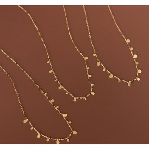 Trendy Simple Stainless Steel Chain Choker Necklace For Women Gold Color Round Square Disc Sequin Pendant Necklace Party Gift