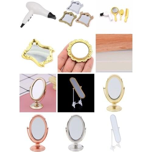 1pc Plastic Mirror Dollhouse Furniture Plastic Comb Hair Dryer Mirror Frame Mirror Accessories Doll House Miniatures 1:12 1:12